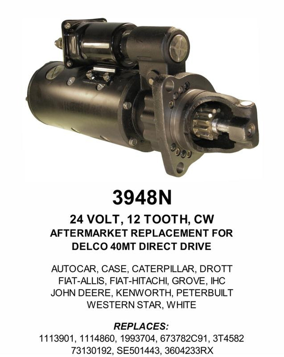 24V starter 3948, replaces 3T2660, 3T2772, 3T4581, 3T4582